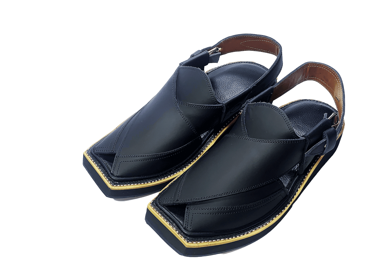 Kaptan Chappal (Black) with Pure Leather Padding and (Double Sole) - Narozi Supermacy